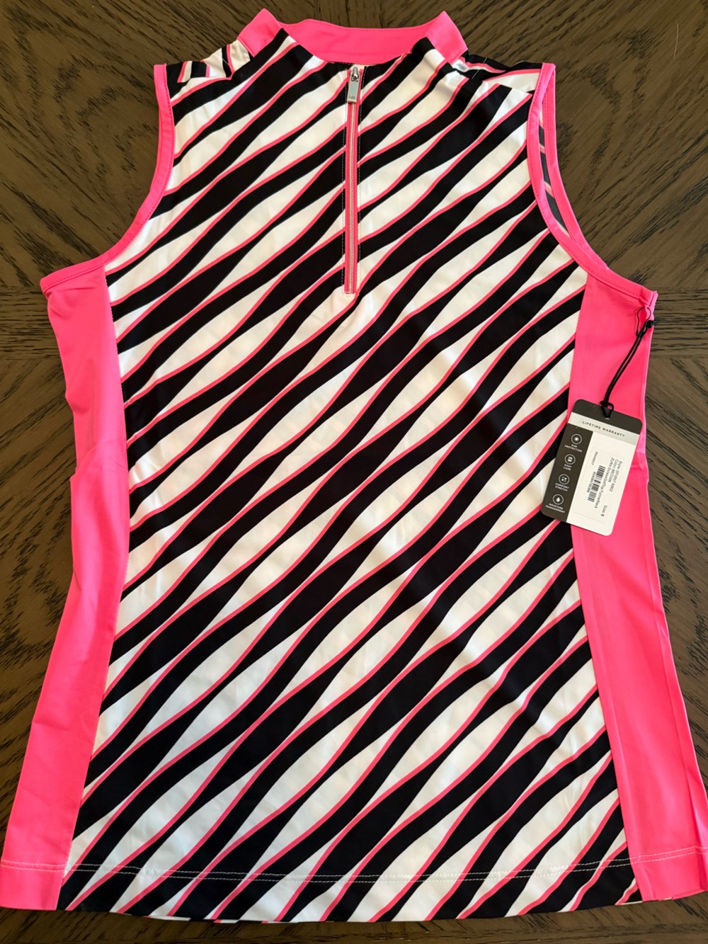 Tail Women's Neon Pink Black & White Striped Tank Top